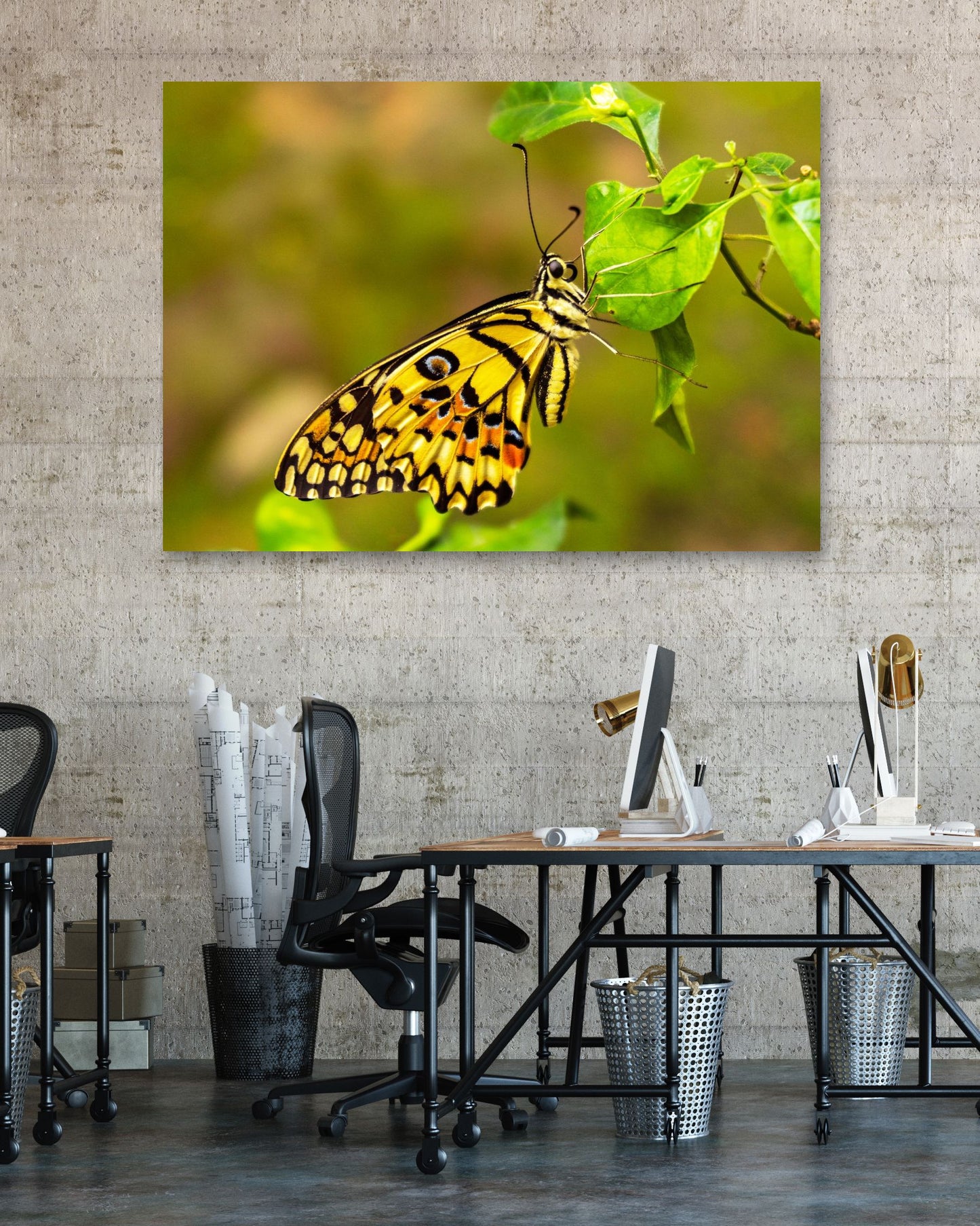 Yellow butterfly perched on a leaf - @ColorizeStudio