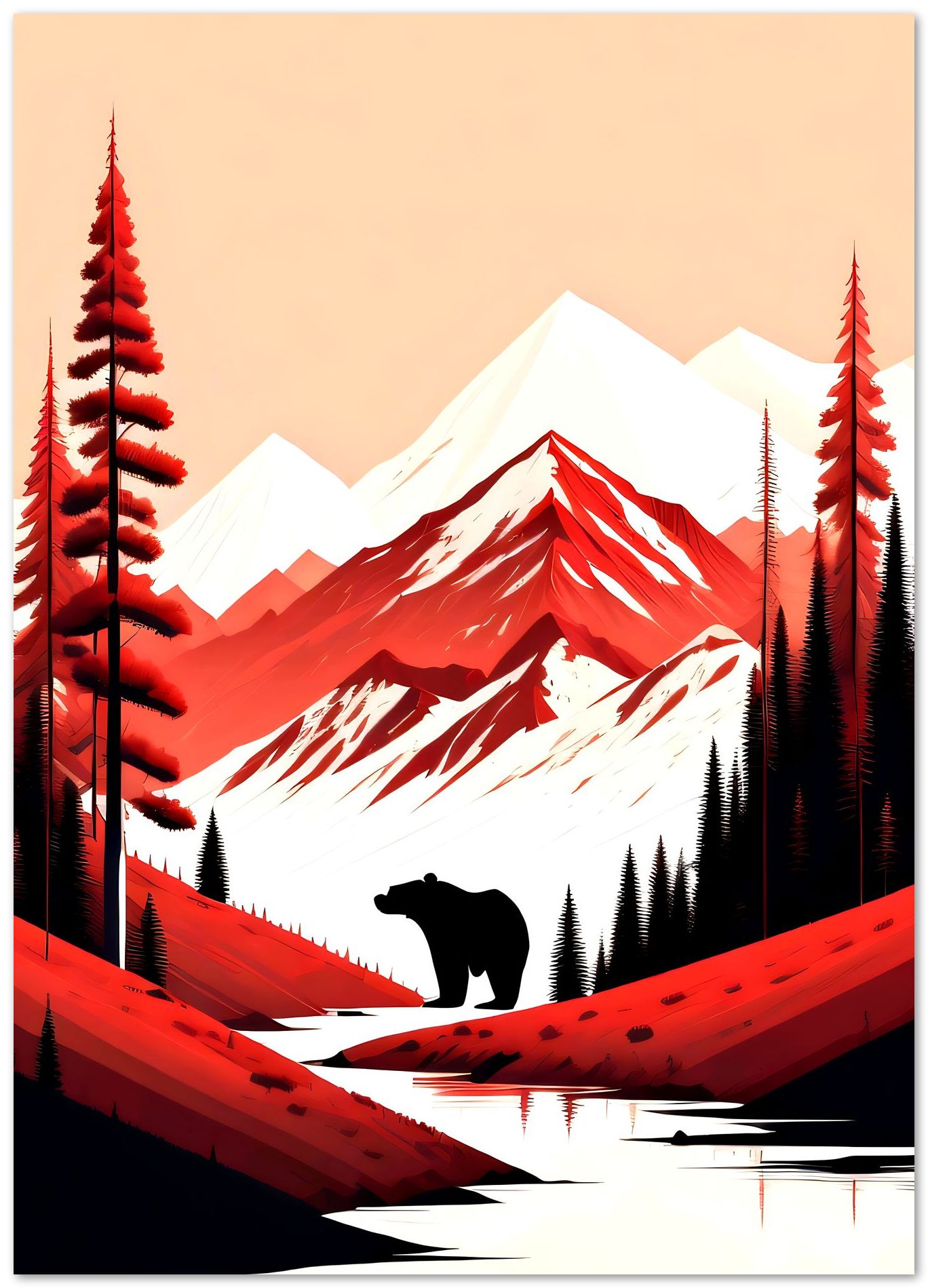 landscape animal bear in red line mountain  - @Shieru