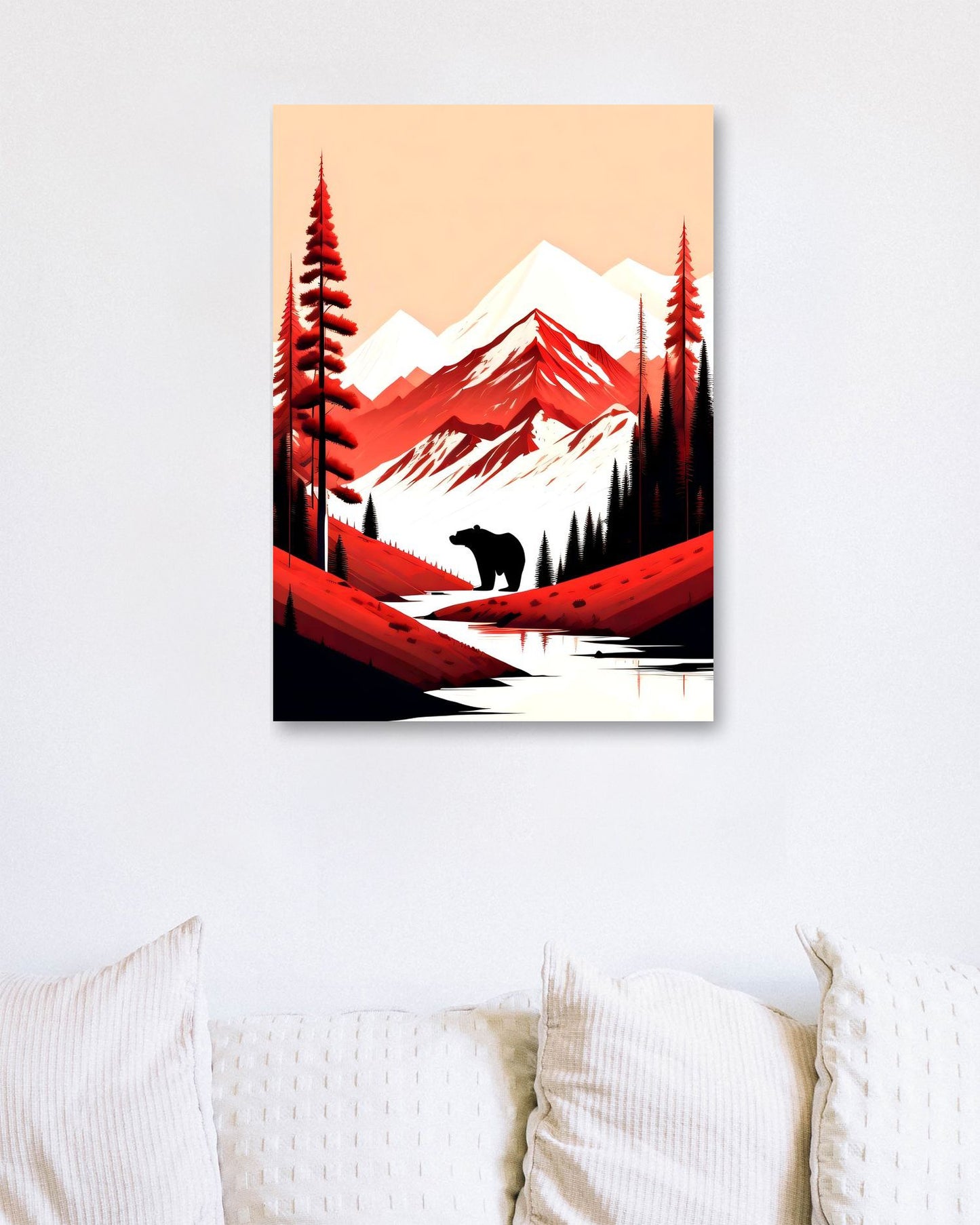 landscape animal bear in red line mountain  - @Shieru