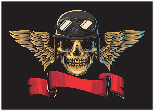 Skull illustration with vintage helmet and wings - @PowerUpDesign