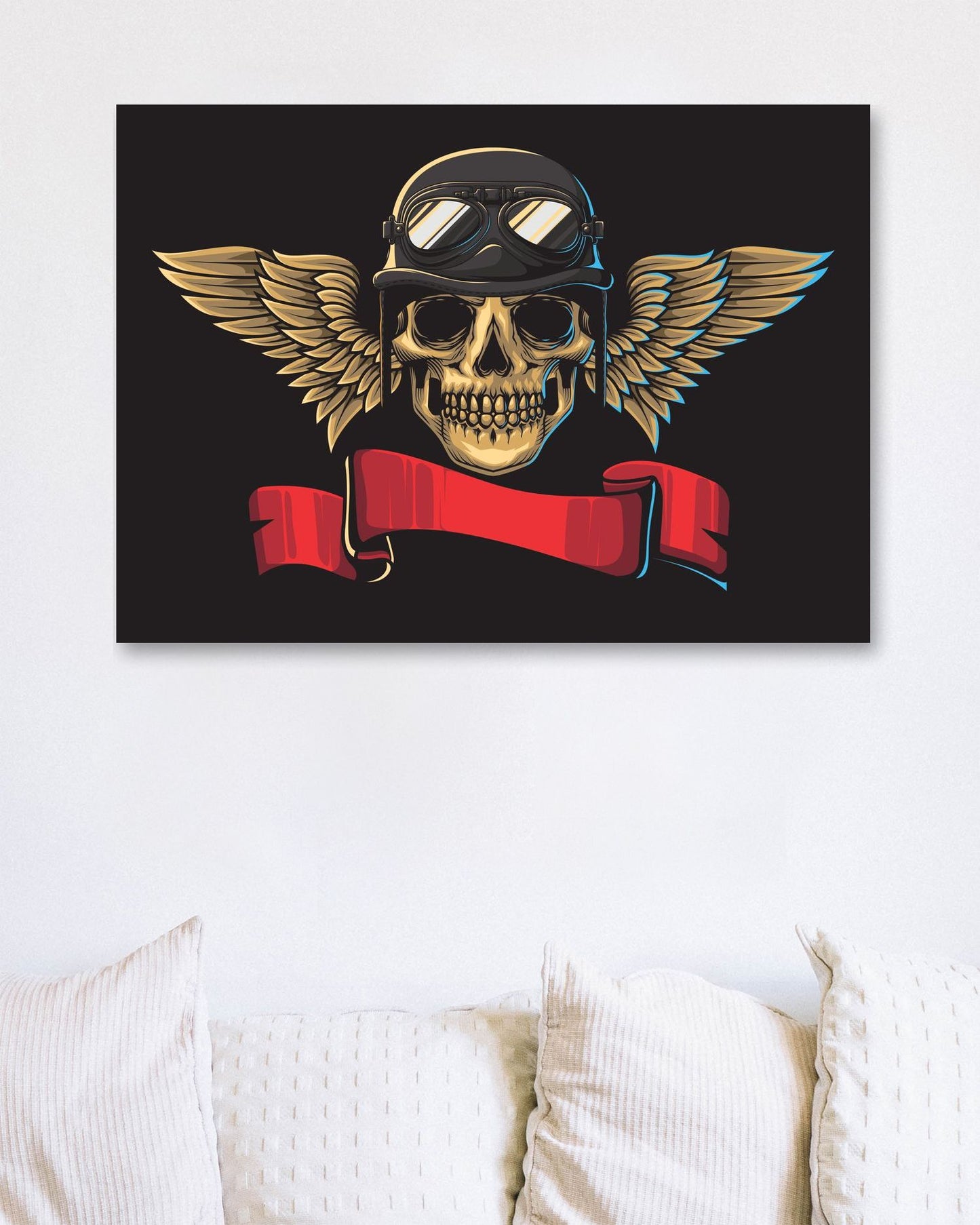 Skull illustration with vintage helmet and wings - @PowerUpDesign