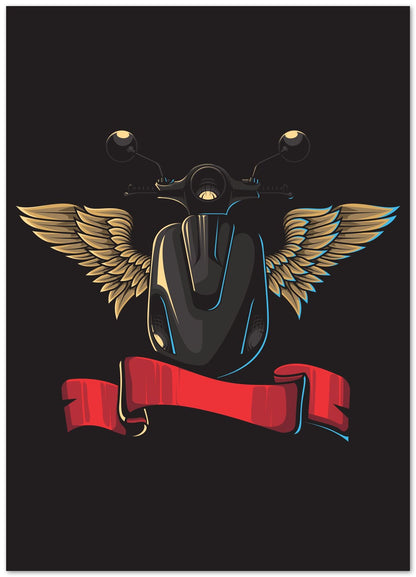 Scooter illustration with wings vintage style - @PowerUpDesign