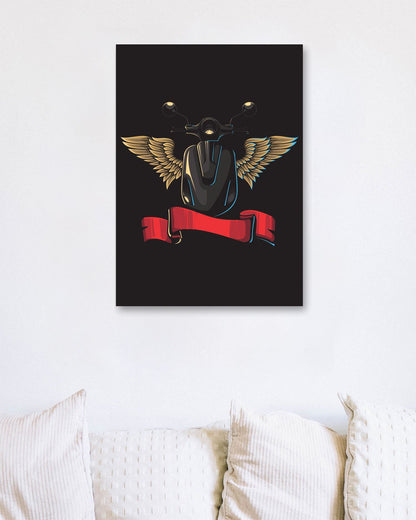 Scooter illustration with wings vintage style - @PowerUpDesign