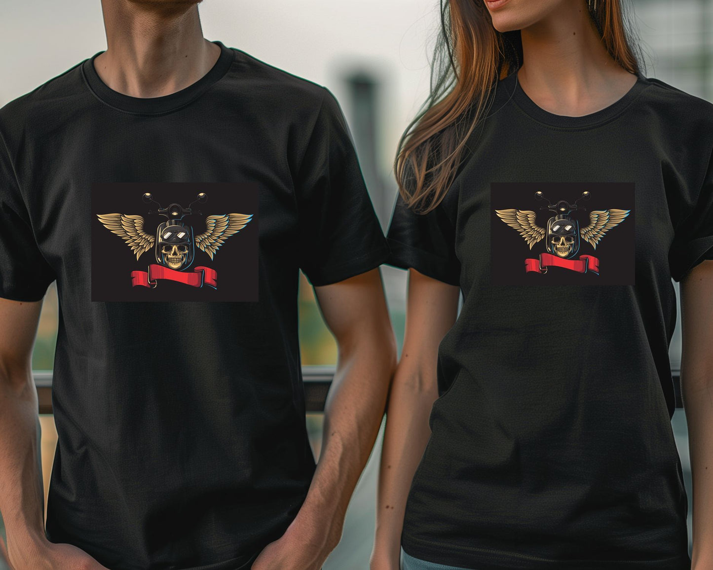 Skull and scooter illustration with wings in vintage style - @PowerUpDesign