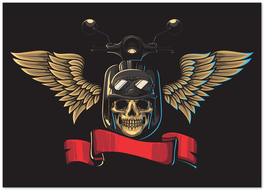 Skull and scooter illustration with wings in vintage style - @PowerUpDesign