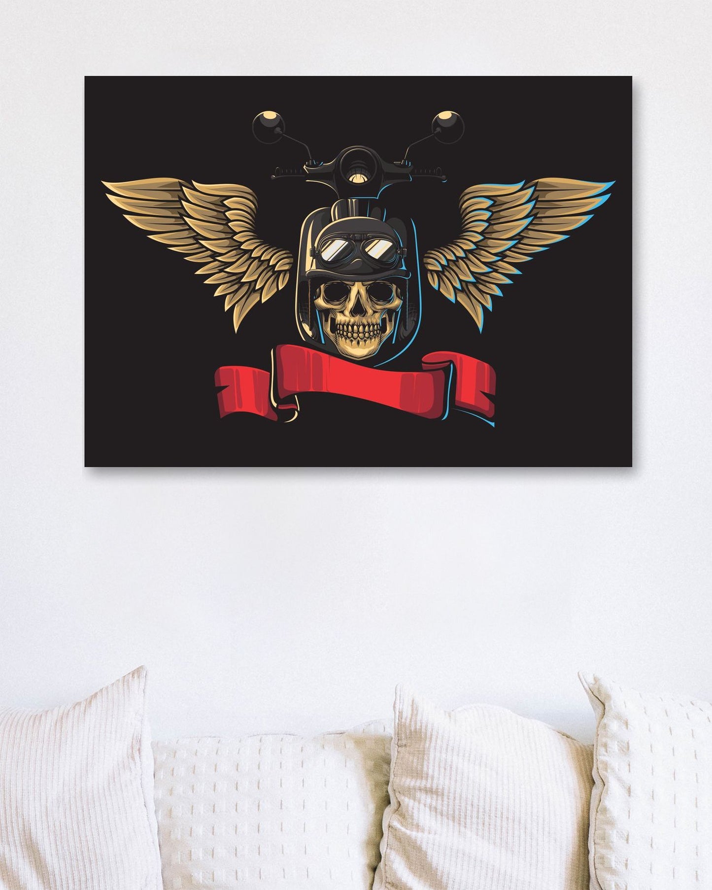 Skull and scooter illustration with wings in vintage style - @PowerUpDesign