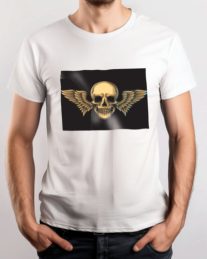 Head skull illustration with wings in vintage style - @PowerUpDesign