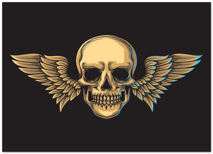 Head skull illustration with wings in vintage style - @PowerUpDesign