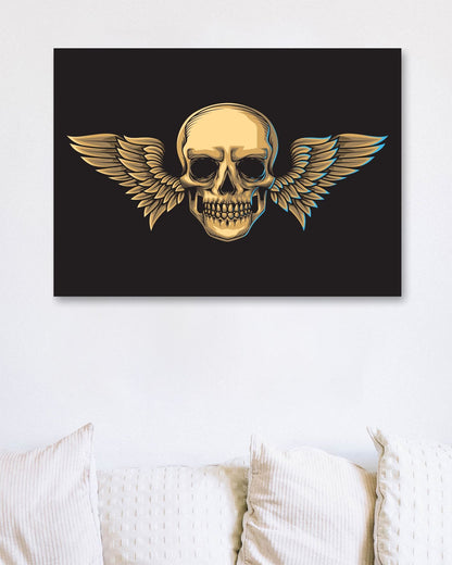 Head skull illustration with wings in vintage style - @PowerUpDesign