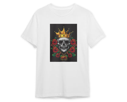 king skull illustration with gold crown and flowers - @PowerUpDesign