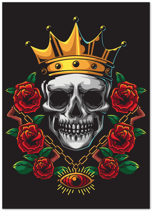 king skull illustration with gold crown and flowers - @PowerUpDesign