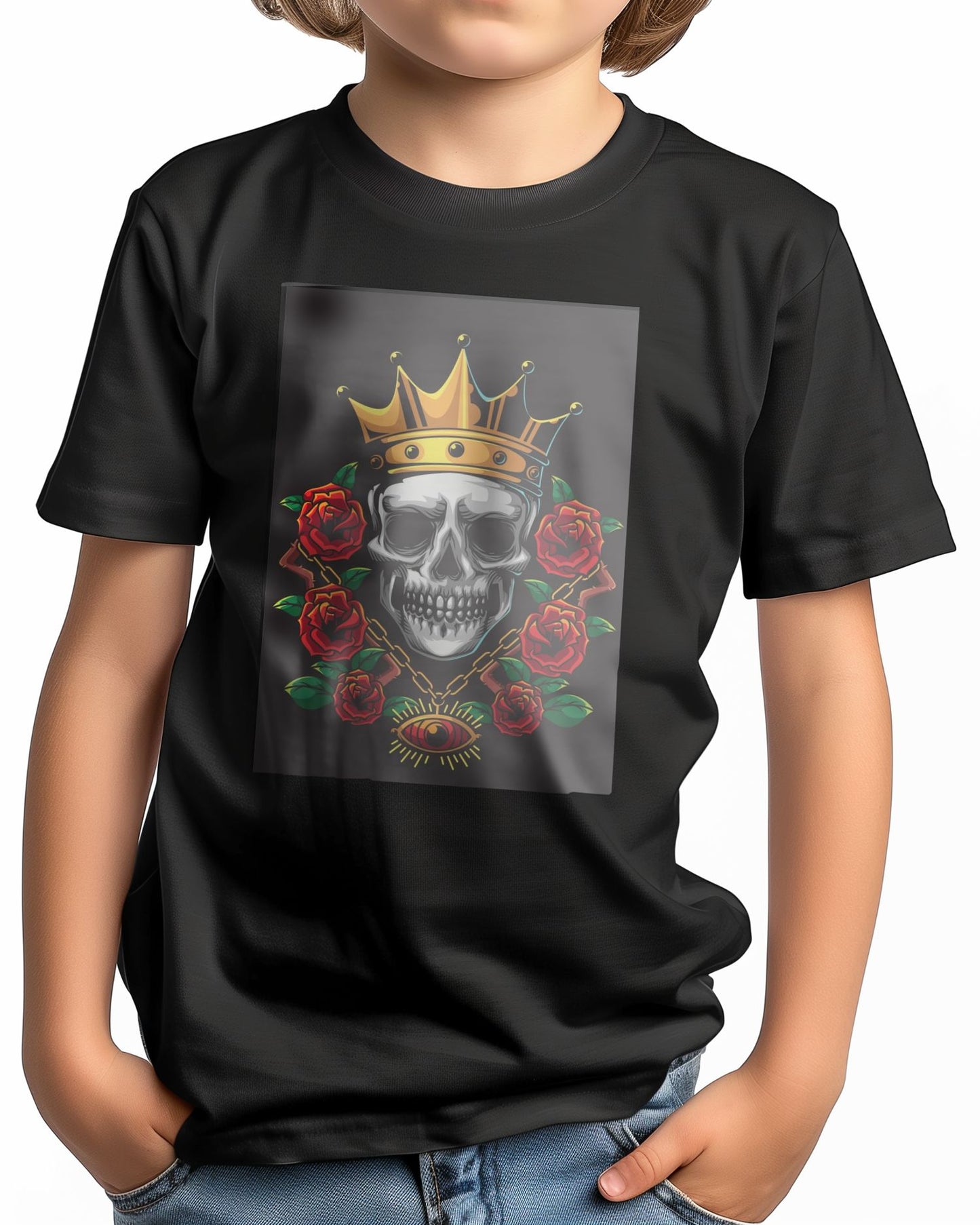 king skull illustration with gold crown and flowers - @PowerUpDesign