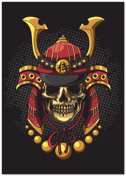 skull samurai illustration black red and gold - @PowerUpDesign
