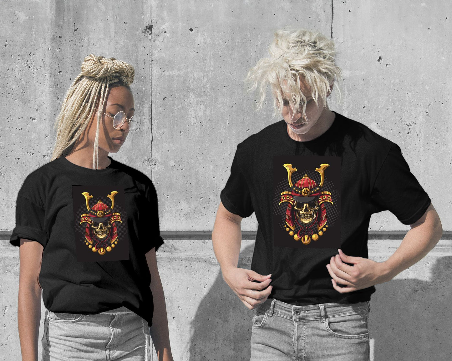 skull samurai illustration black red and gold - @PowerUpDesign