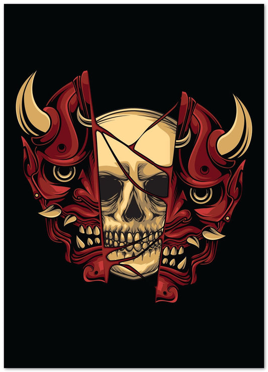 skull illustration with japan oni mask - @PowerUpDesign