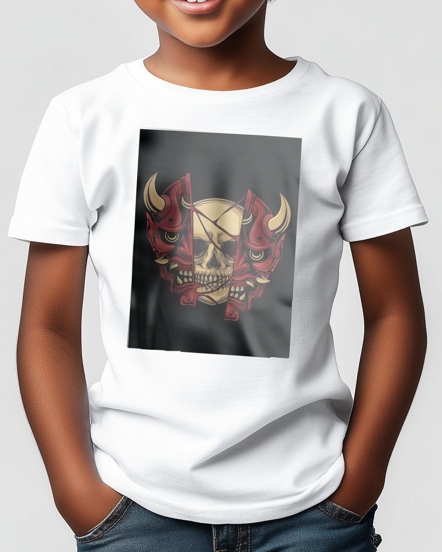 skull illustration with japan oni mask - @PowerUpDesign