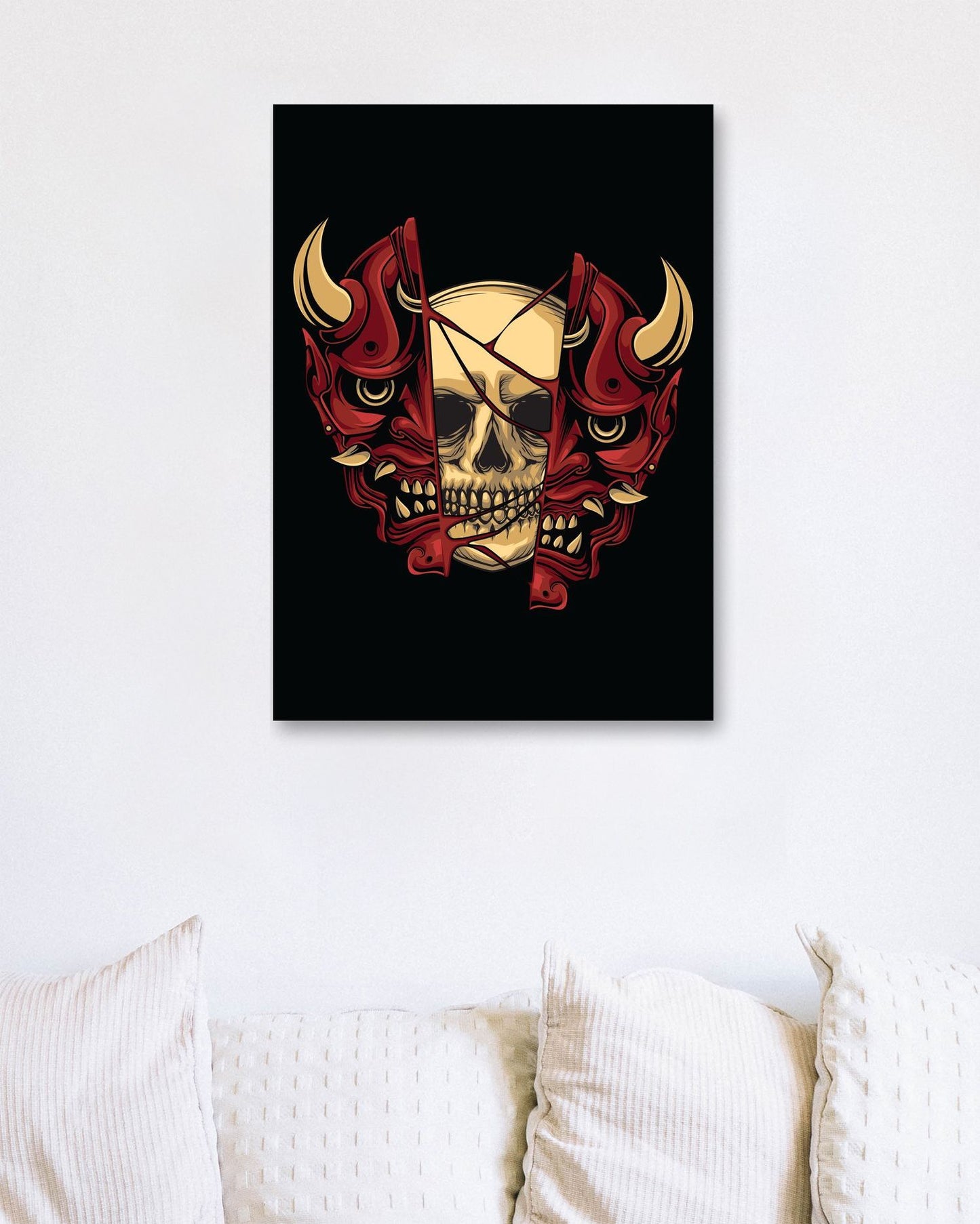 skull illustration with japan oni mask - @PowerUpDesign