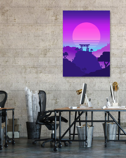 Japanese Torii retro Synthwave Minimalist - @IlhamQrov