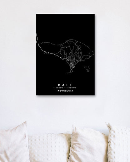 Bali Indonesia Maps Black White - @GreyArt