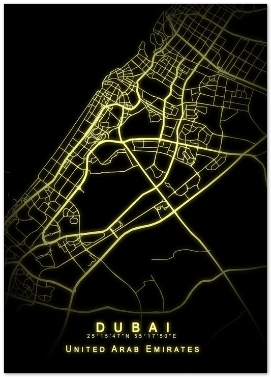 Dubai Maps gold yellow Glow - @GreyArt