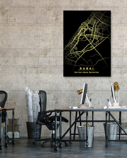 Dubai Maps gold yellow Glow - @GreyArt