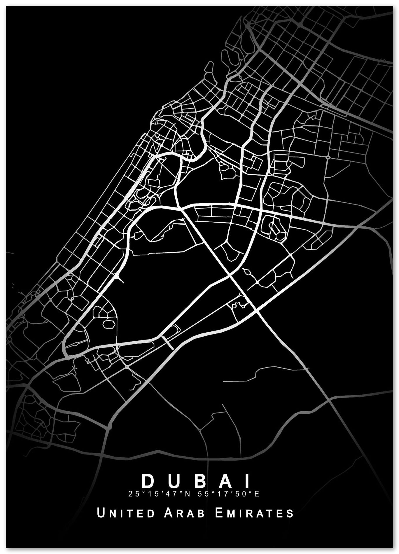 Dubai Maps Black White - @GreyArt