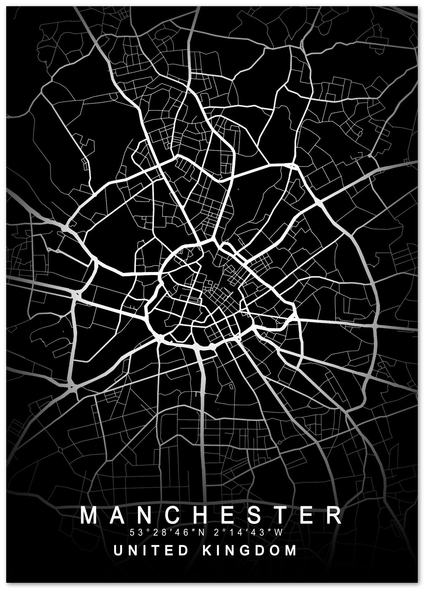 Manchester Map Black - @GreyArt