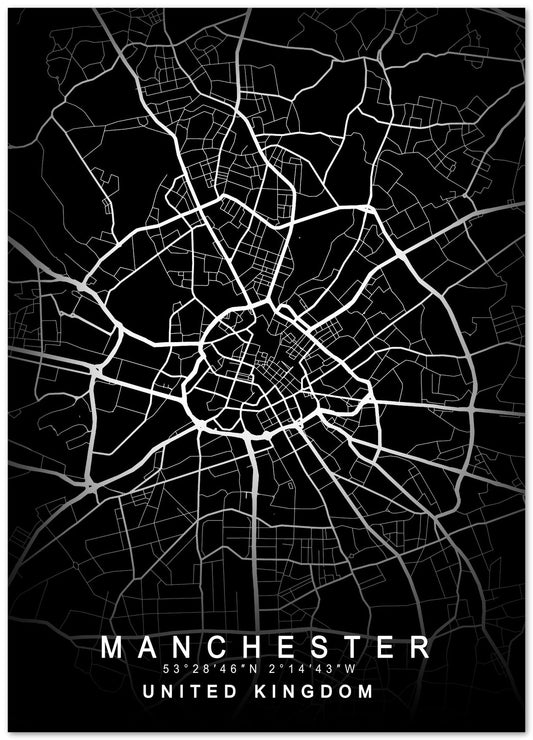 Manchester Map Black - @GreyArt