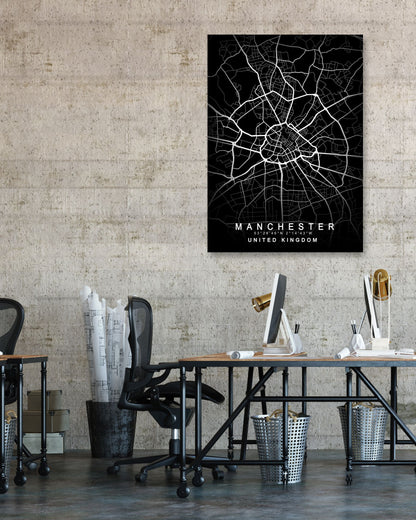 Manchester Map Black - @GreyArt