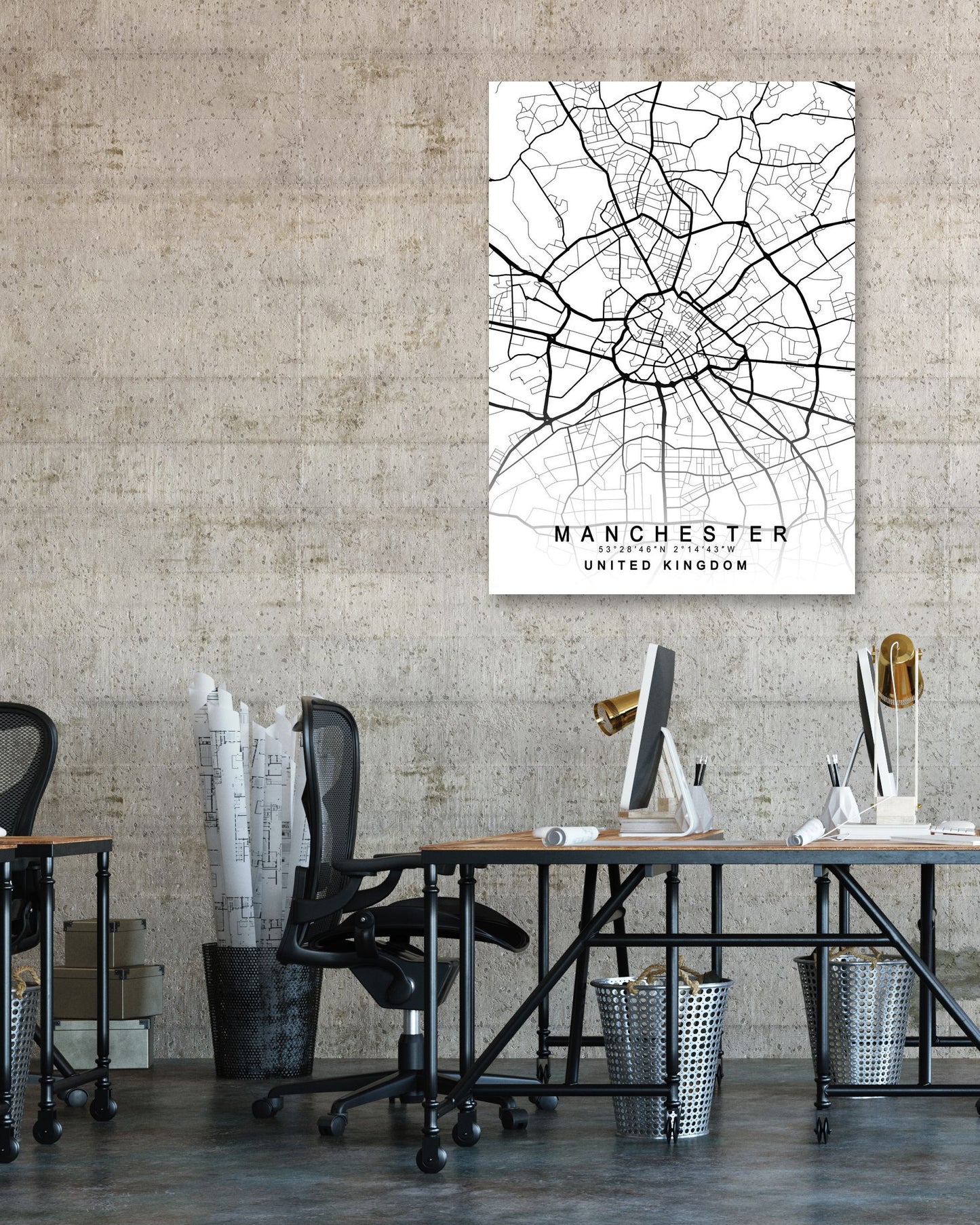 Manchester Map White - @GreyArt