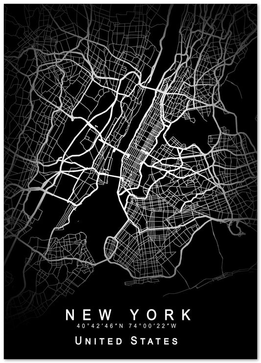 New York Map Black - @GreyArt