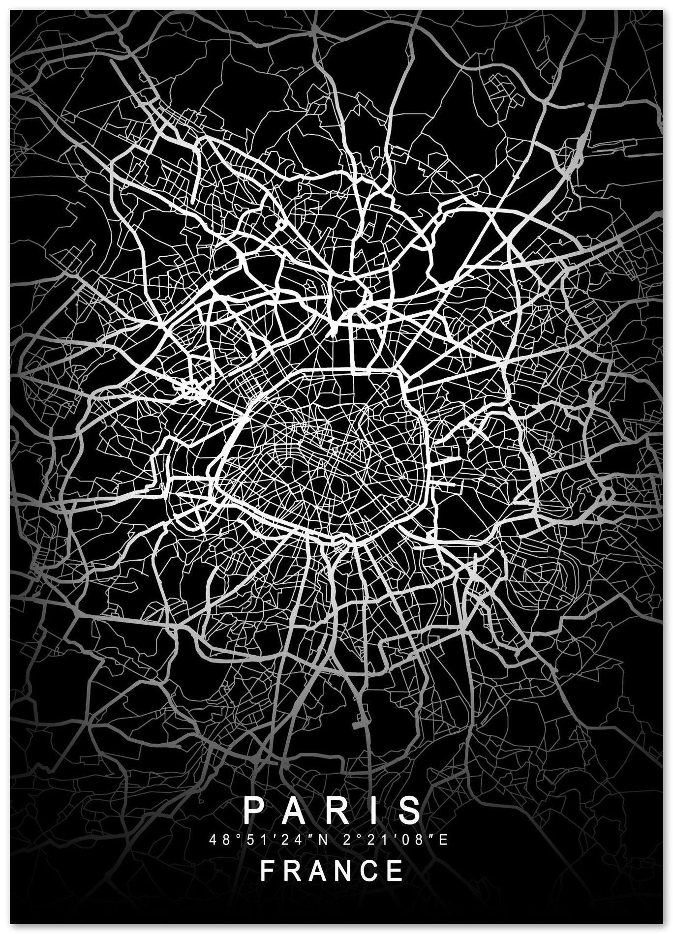Paris France Map Black - @GreyArt