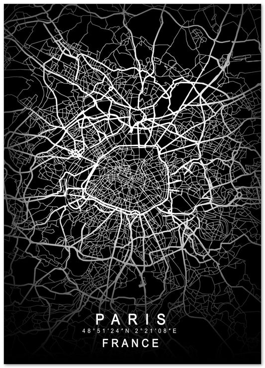 Paris France Map Black - @GreyArt