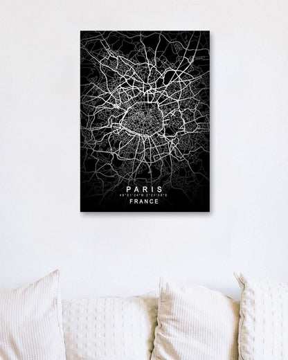 Paris France Map Black - @GreyArt