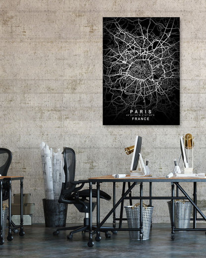 Paris France Map Black - @GreyArt