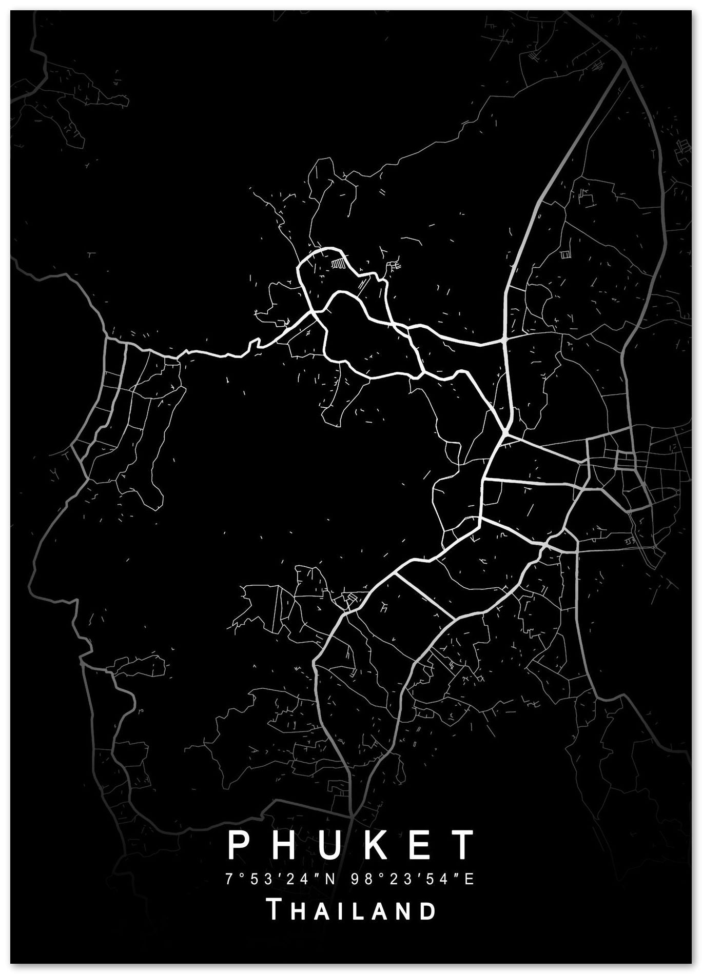 Phuket Map Black - @GreyArt