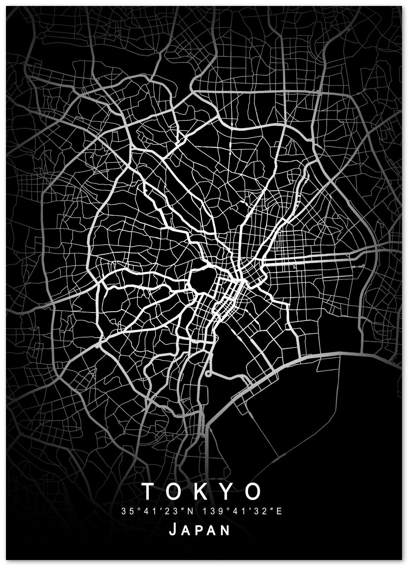 Tokyo Japan Map Black - @GreyArt