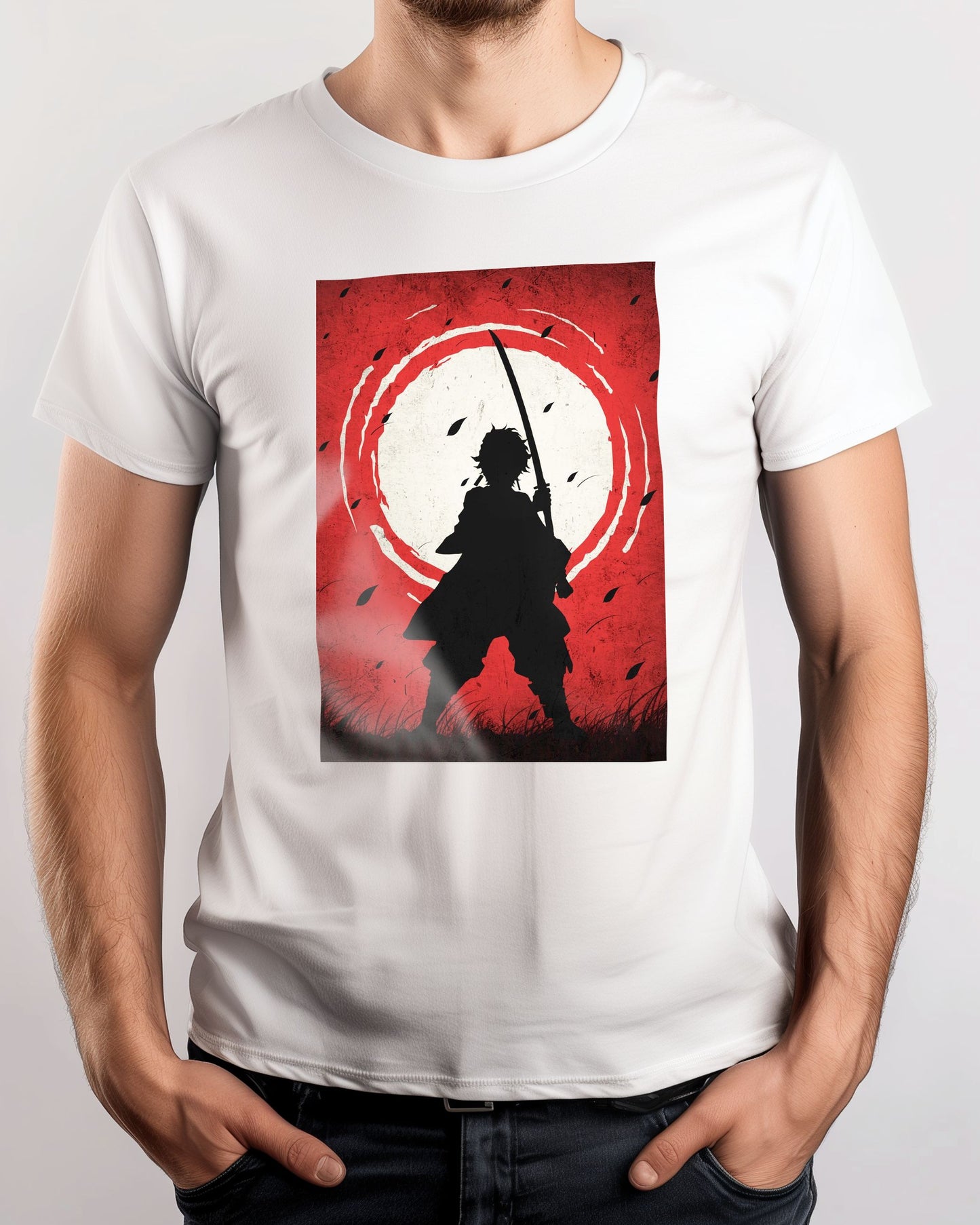 Tanjiro Kamado Demon Slayer Silhouette Blood Moon Red - @GreyArt