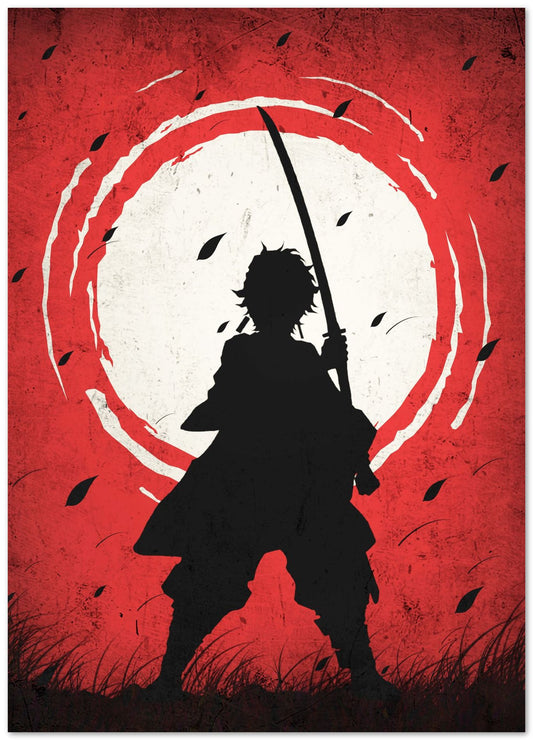 Tanjiro Kamado Demon Slayer Silhouette Blood Moon Red - @GreyArt