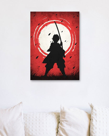 Tanjiro Kamado Demon Slayer Silhouette Blood Moon Red - @GreyArt