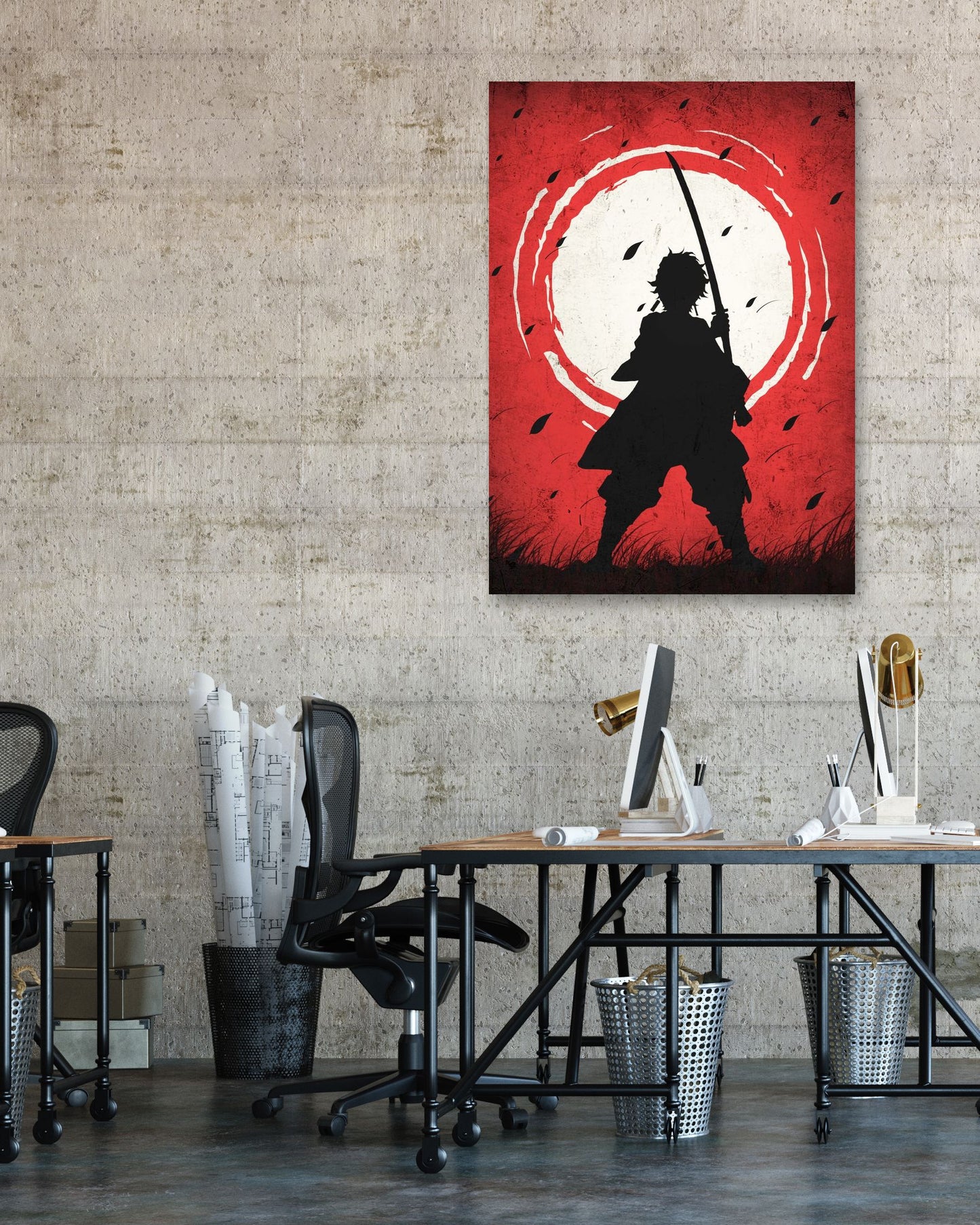 Tanjiro Kamado Demon Slayer Silhouette Blood Moon Red - @GreyArt