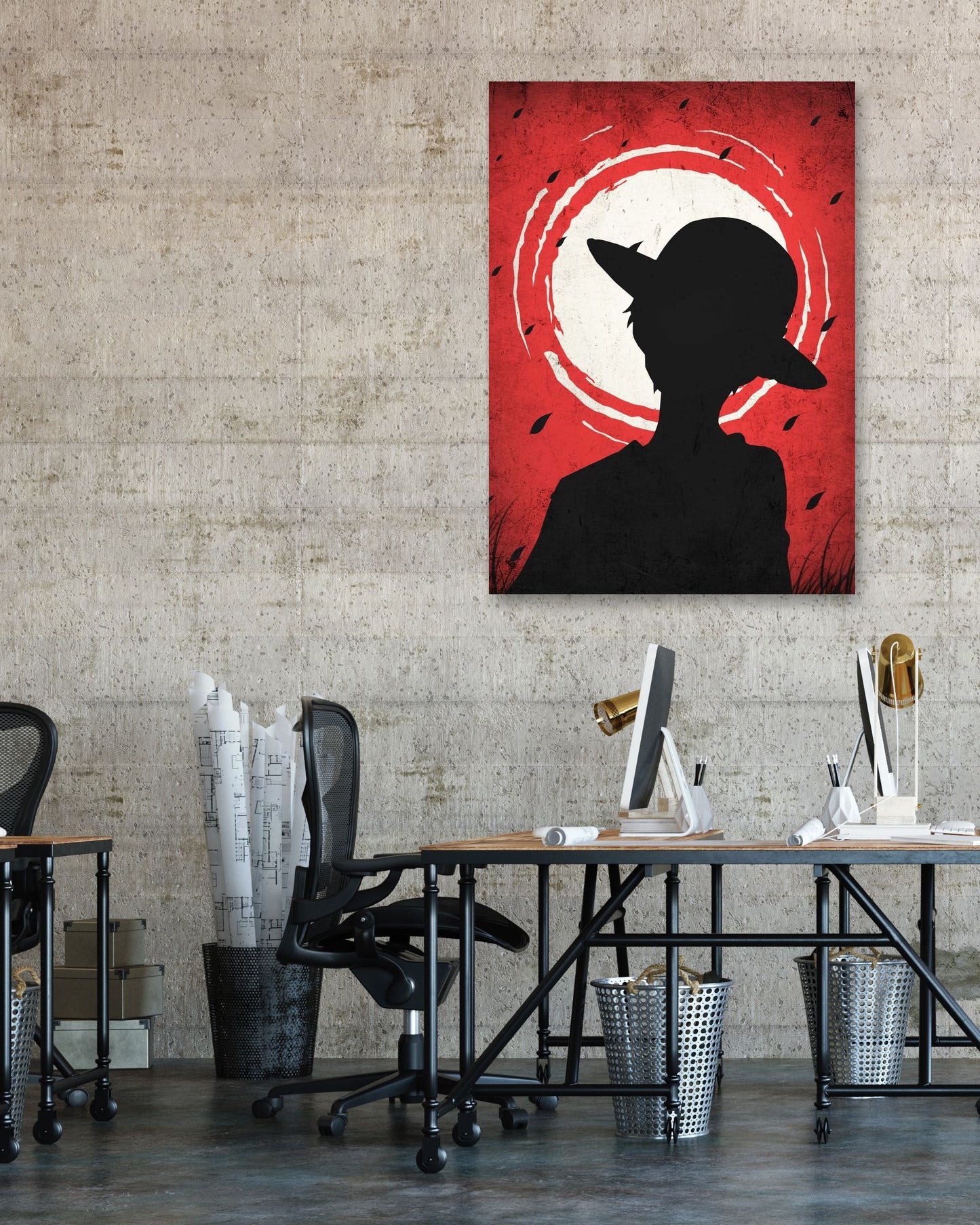 Monkey D Luffy One Piece- Silhouette Blood Moon Red - @GreyArt