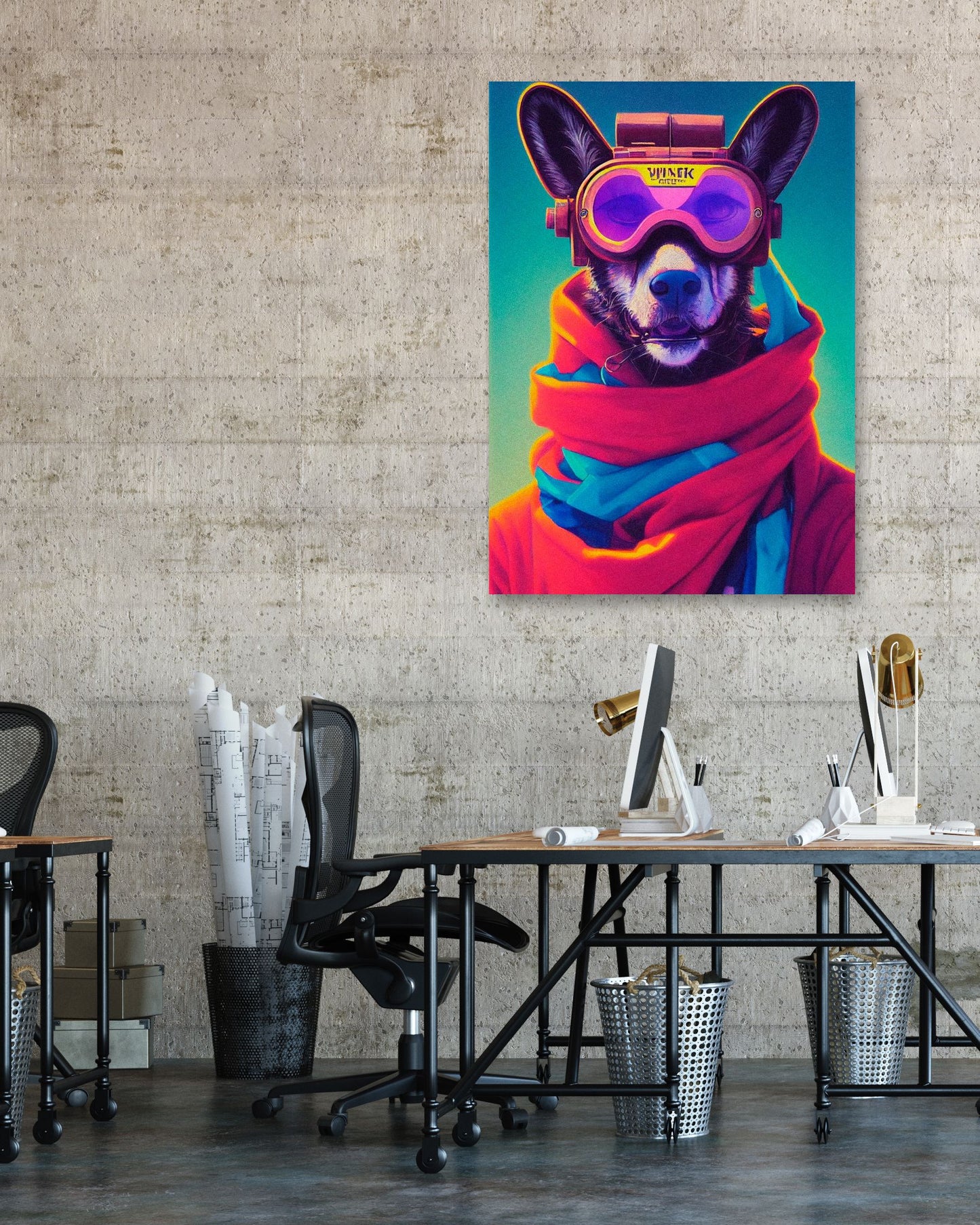 Retro Nursery animal pop art of Wild Dog wearing glass - @Artnesia