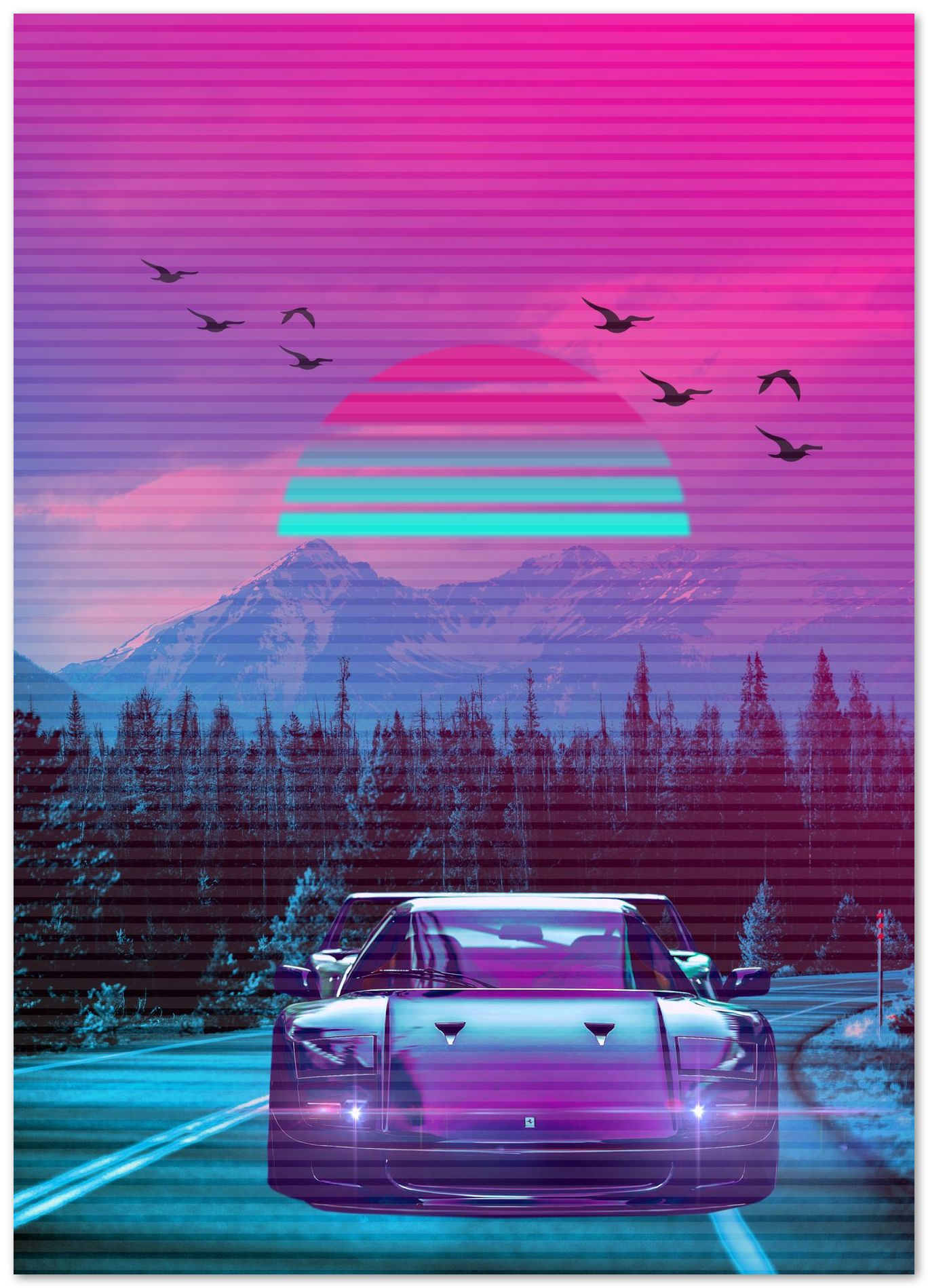 Car Retro Synthwave Sun - @MiracleCreative