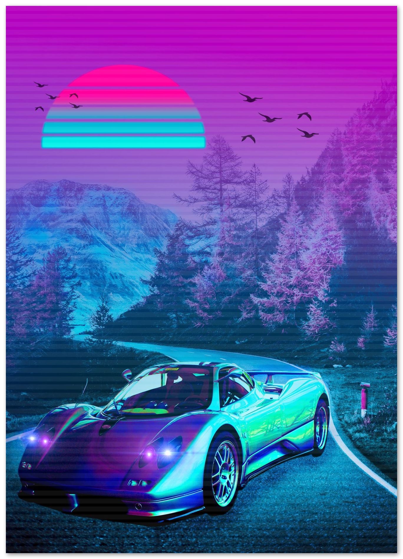 Car Retro Synthwave Sun - @MiracleCreative