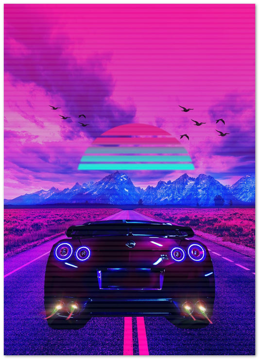 Car Synthwave Sun Mountain  - @MiracleCreative