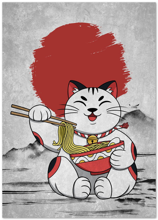 Cat Ramen Eat Food - Japanese Artstyle - @GreyArt