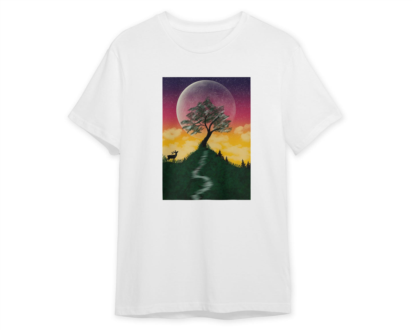 A tree behind the moon and the deer - @elzart