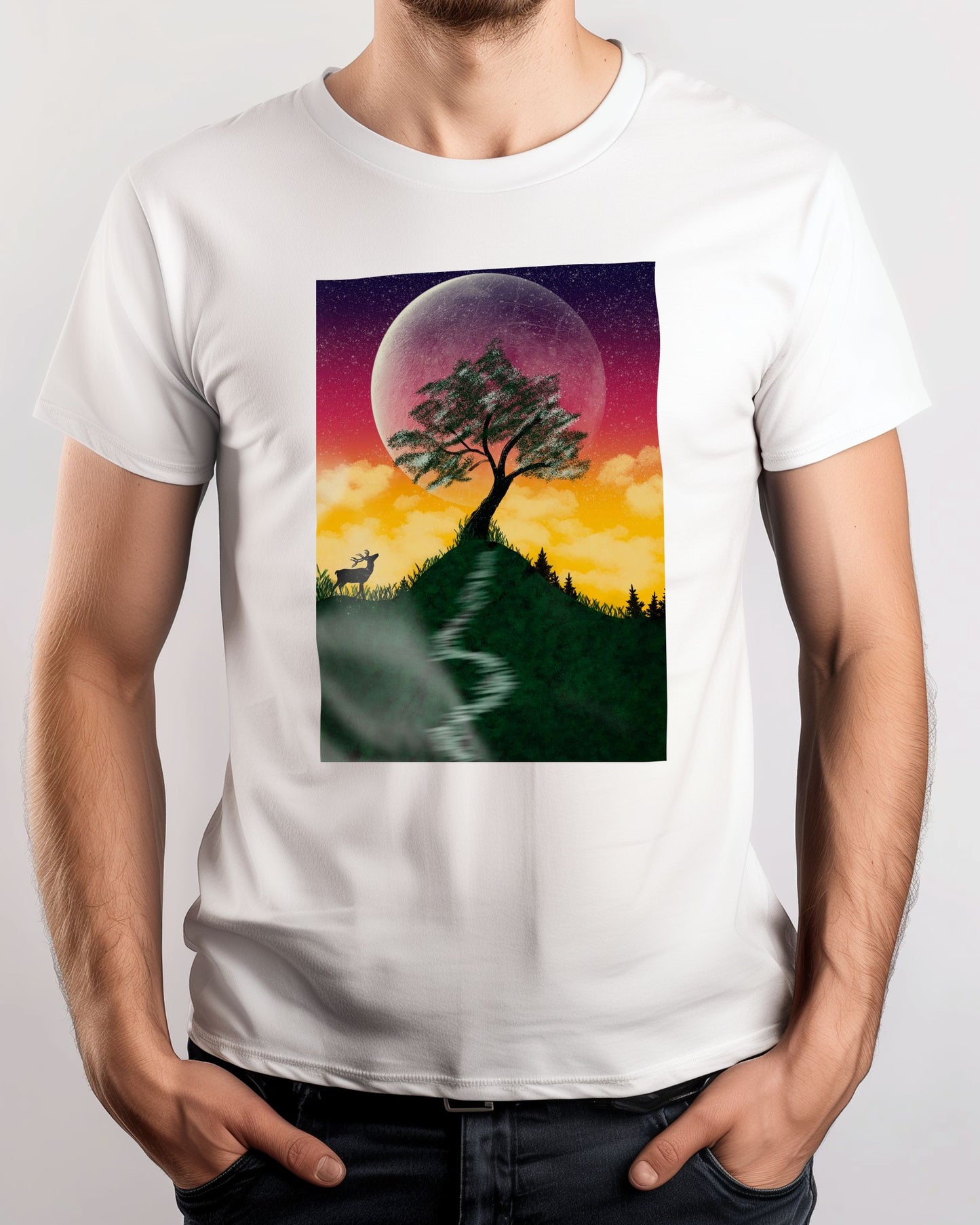 A tree behind the moon and the deer - @elzart