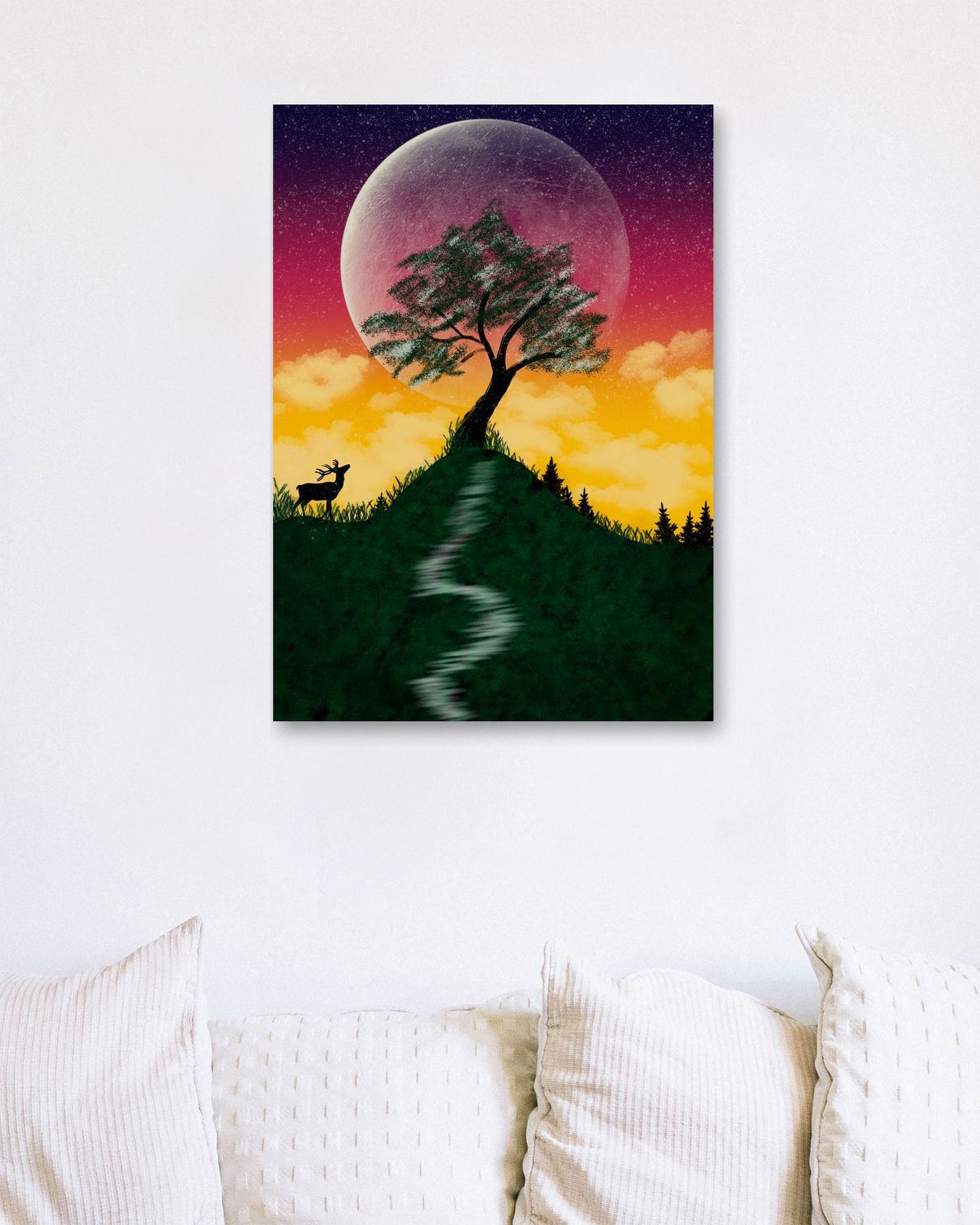 A tree behind the moon and the deer - @elzart